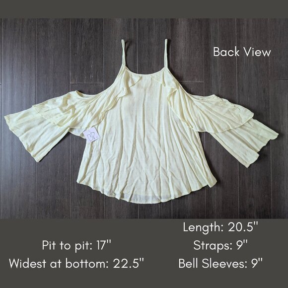 Nordstrom BP, Strappy Open Shoulder Bell Sleeve Top, Yellow Candle, Sz S - Picture 2 of 5